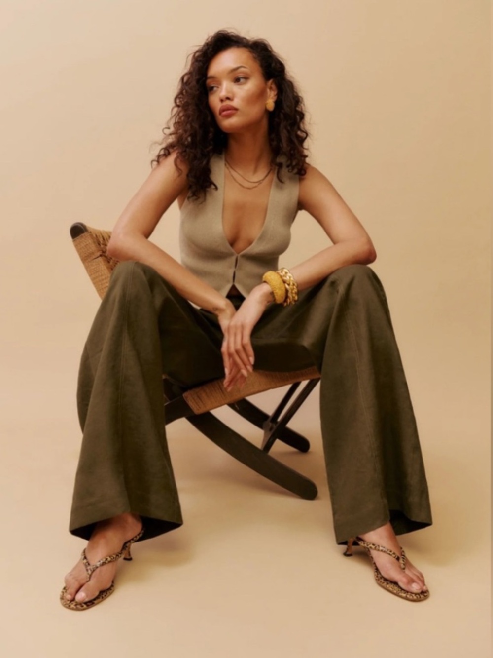 Reformation Olive Green Declan Wide Leg Pants with Convertible Length Medium - Picture 5 of 16